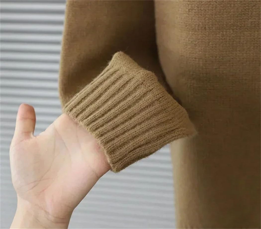 Men's Long-Sleeve V-Neck Knit Sweater Smooth Plain Korean Style Pullovers Fall Winter Soft Warm Sweatshirts