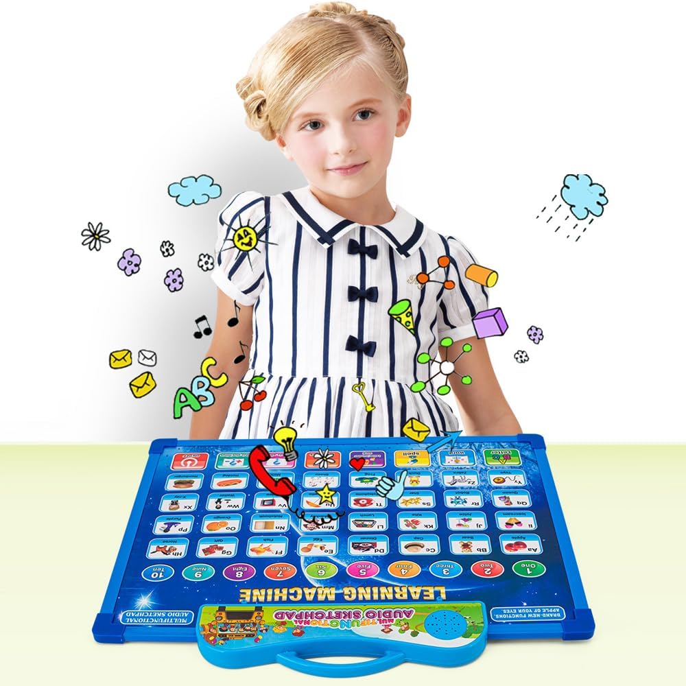 2-in-1 Learning Machine to Teach Children Words, Numbers, Letters, Math, Object Sounds, with Quizzes and Songs + White Board Drawing with Marker Included | Perfect Educational Toy for Kids