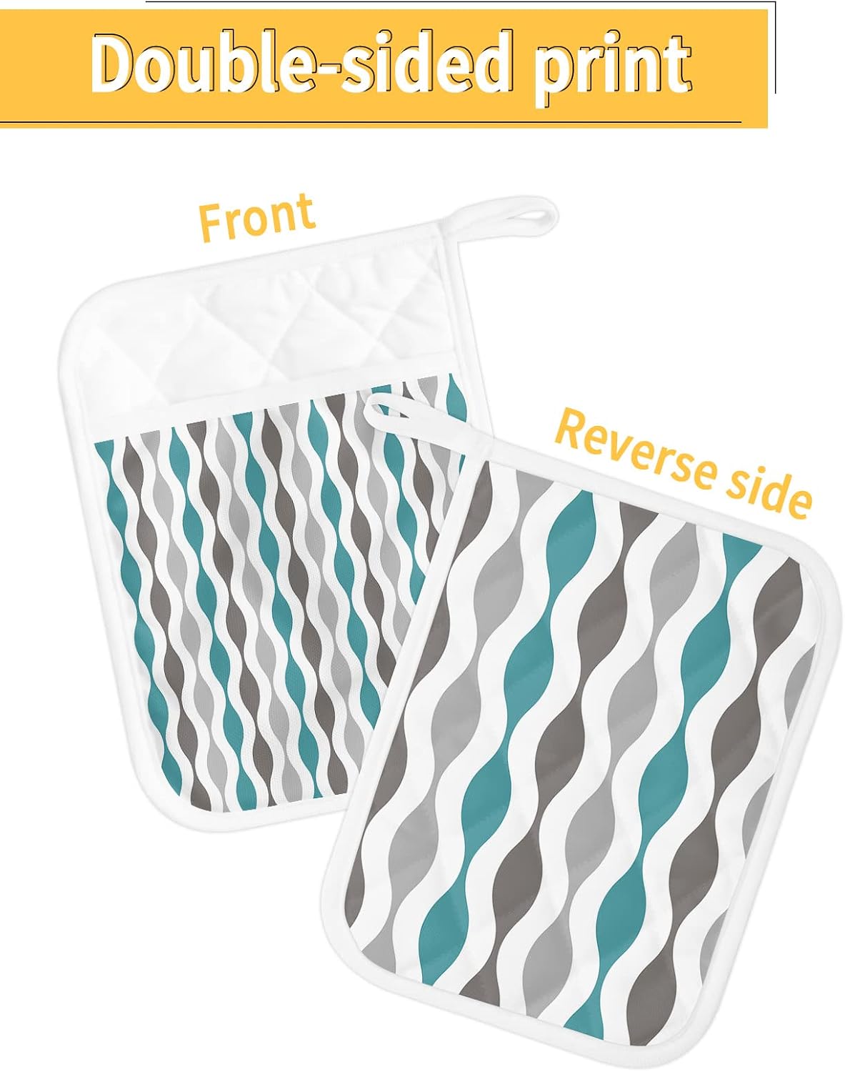 Pot Holders, Blue Grey Geometric Mid Century Pot Holder, Heat-Resistant Hot Pockets, Pot Holders for Kitchen, Hot Pads for Kitchen, Kitchen Accessories 5 Pcs Potholders