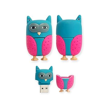 SippyTales~128GB, Owl USB Flash Drive, Turquoise Blue and Pink, Cartoon Design,Novelty Animal Shaped Memory Stick, 2.0 High Speed Data Transfer, for Laptop, Car, Gifting