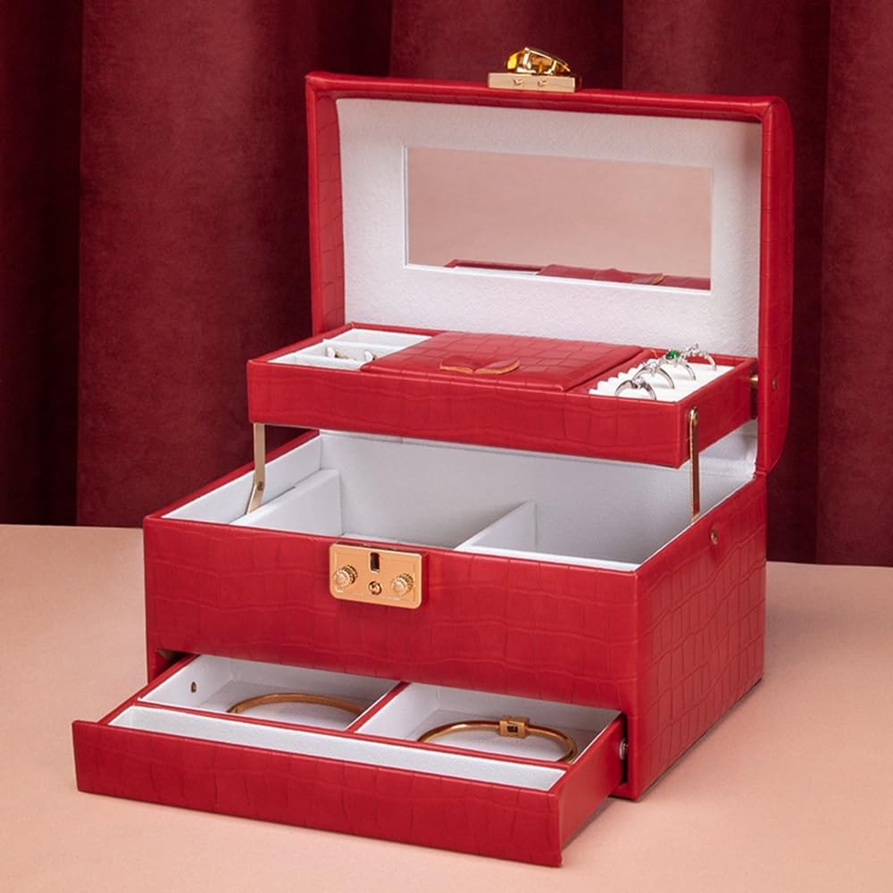 Torre para joyas Caja organizadora de joyas cuero con almacenamiento en espejo Soporte