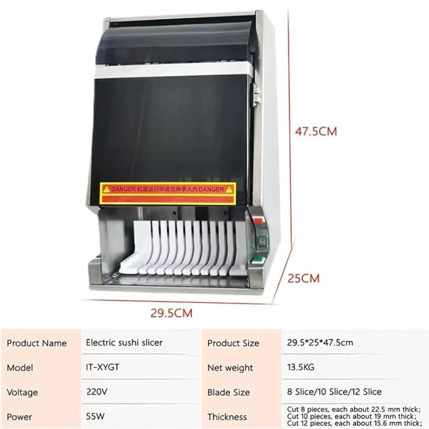 Sushi-Deal mit Maschine, 55 W, elektrischer Sushi-Maker mit abnehmbarer Edelstahlklinge für Restaurant, Küche, Snackbar, 12 Scheiben, 10 Scheiben
