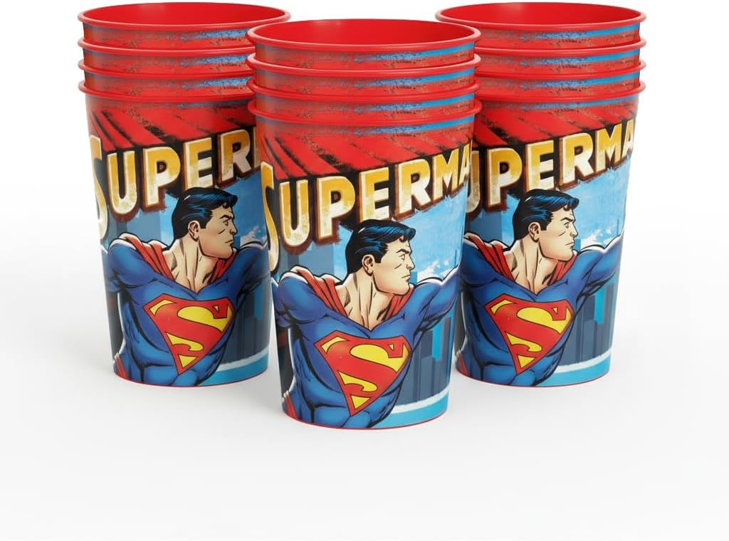 Unique Superman 12 Pack 16 oz Plastic Reusable Favor Cups – Birthday Party Supplies, Goodie Bag Favors, Kids’ Drinkware & Take-Home Gifts