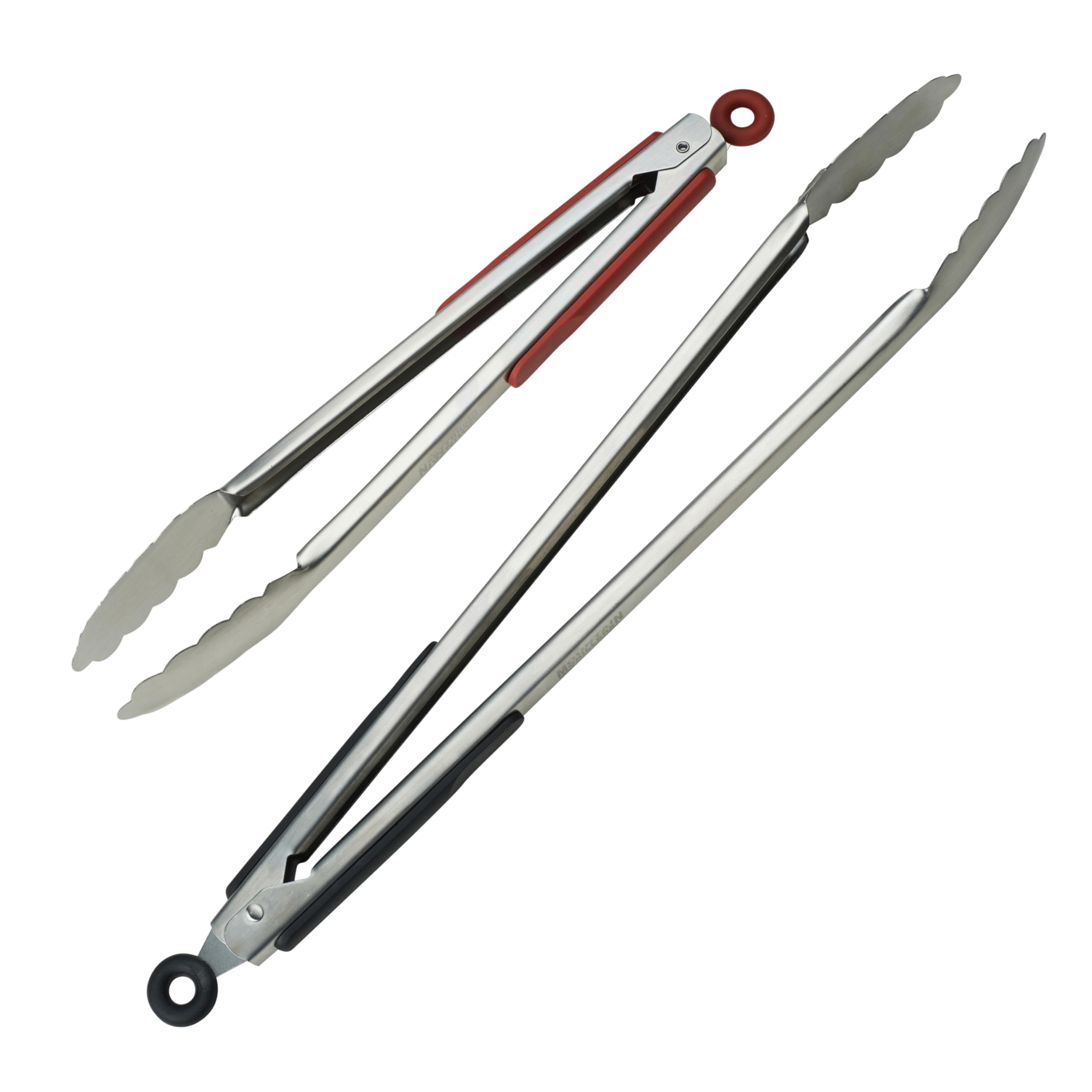 Longues pinces à gril en acier inoxydable (30 et 40 cm) - 2 pinces à gril et à barbecue en métal avec poignée antidérapante résistant à la chaleur - Outils de gril faciles à utiliser et à laver.