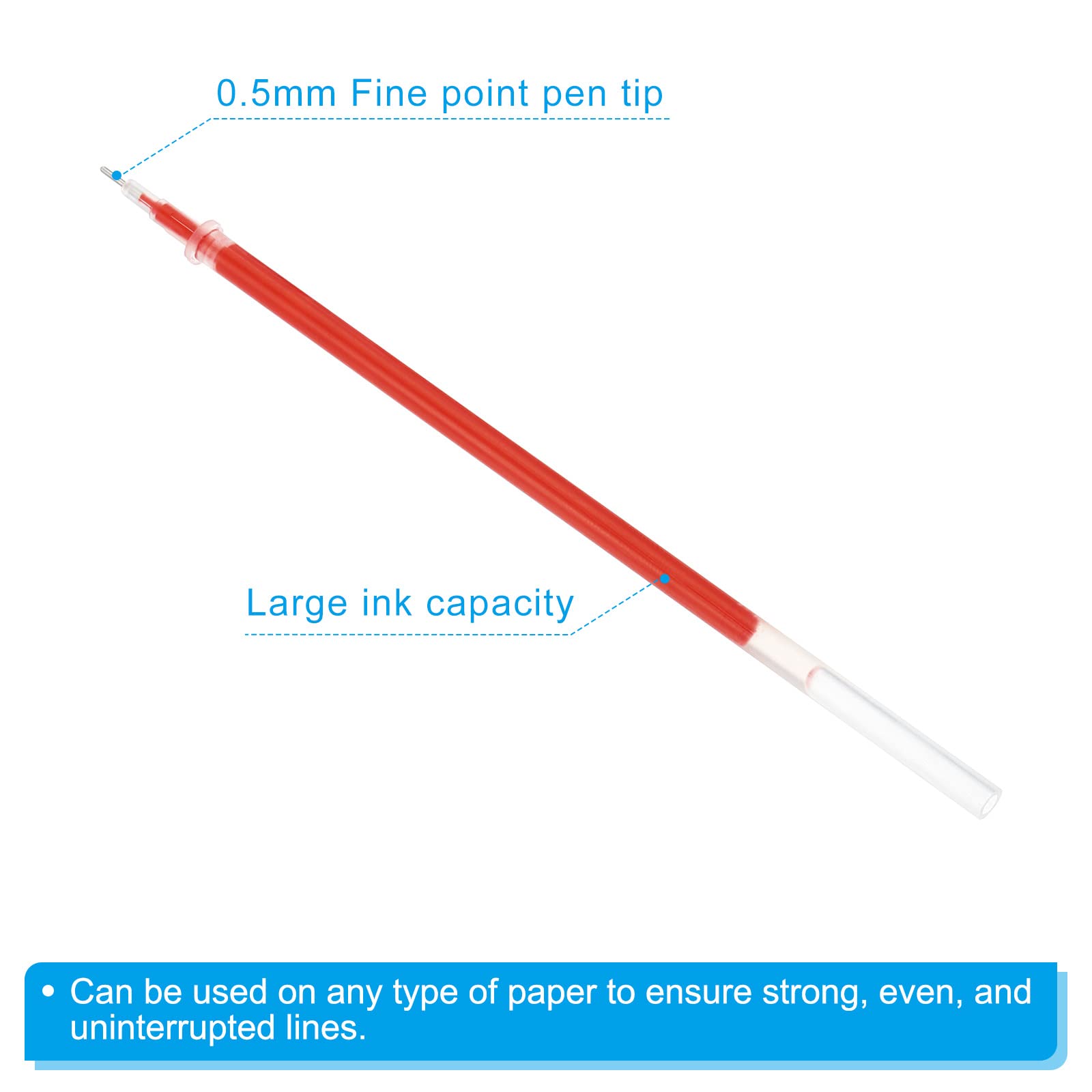 PATIKIL 0.5mm Ink Pen Refills Red, 50 Pcs Gel Pen Refills Ballpoint Pen Ink Fine Point for Pens Office Supplies Red Ink - Image 4
