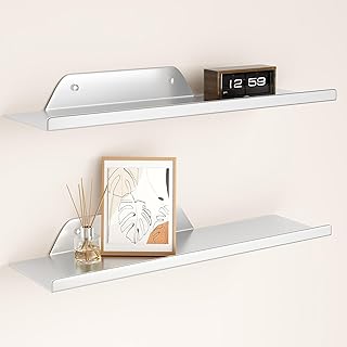 Floating Shelves for Wall, Off Center Metal Shelves for Living Room, Sil...