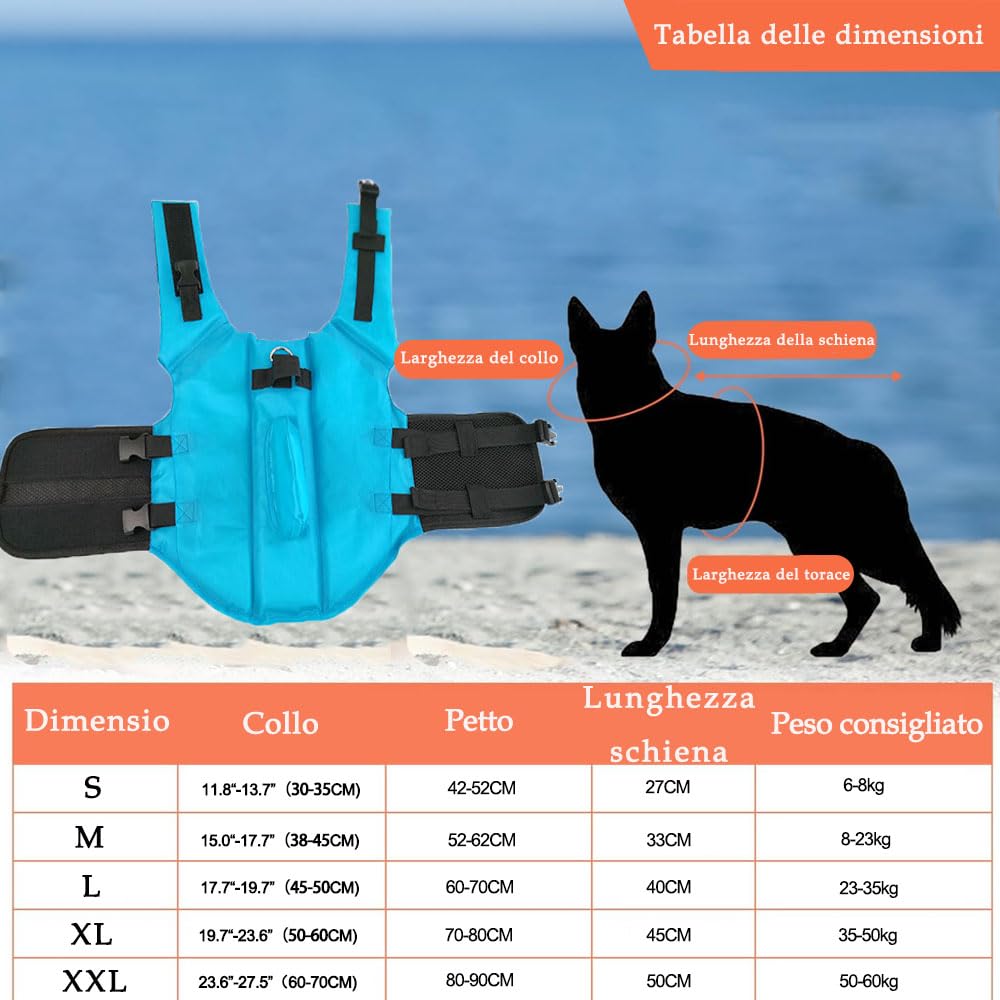 Voarge Life Jacket, Salvagente per Cane, Avola da Paddle, Galleggiabilità Superiore, Ripstop Regolabile Squalo Giubbotto di salvataggio, Blu, S