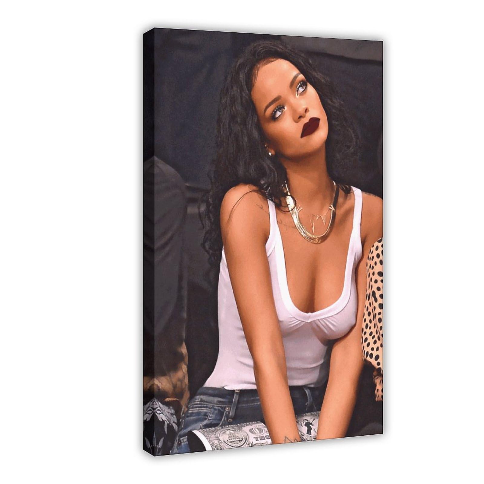 Rihanna Poster Sur Toile Noir Et Blanc - Décoration Pour Chambre à Coucher, Bureau, Chambre - Cadeau Sans Cadre - 50 X 75 Cm
