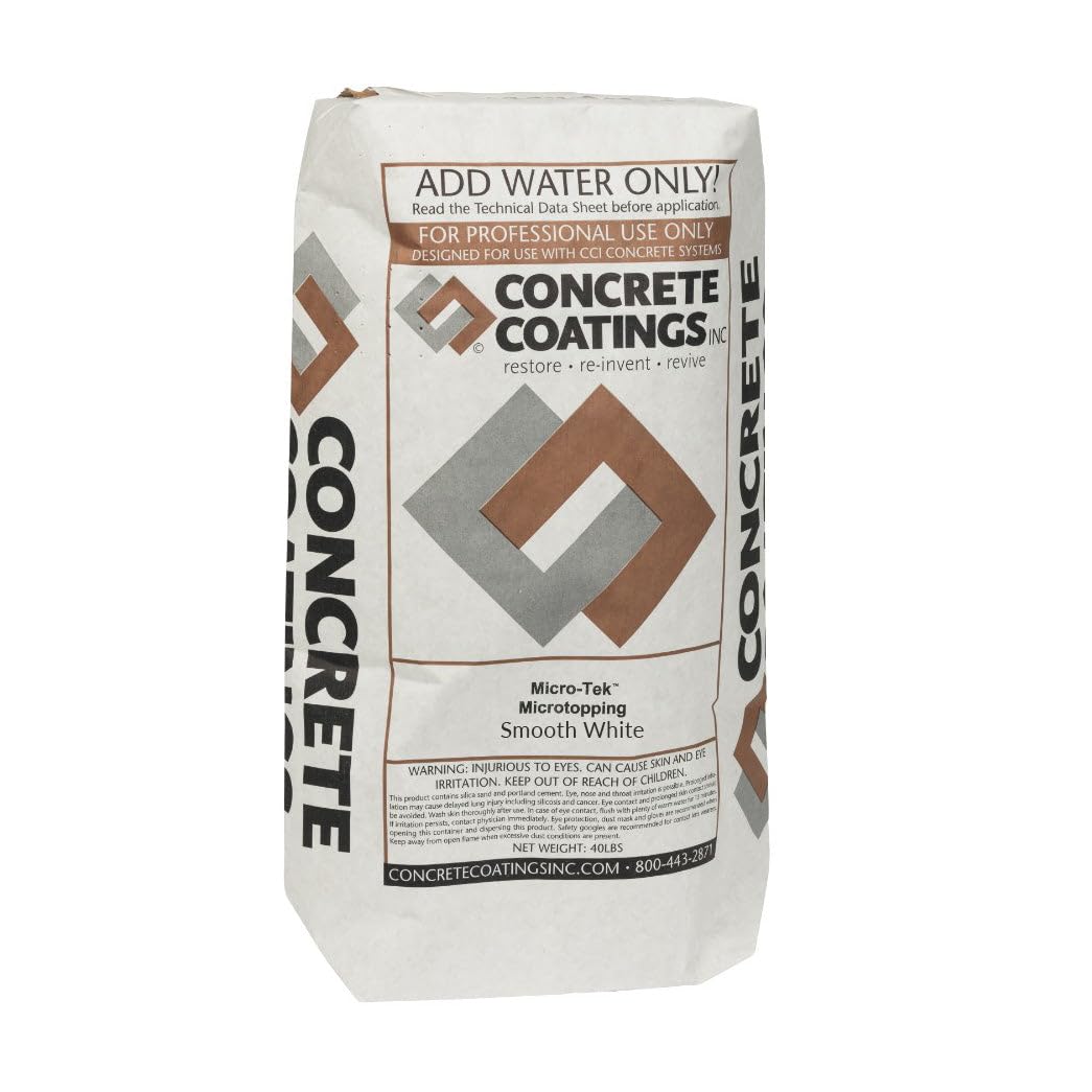 CC Concrete Coatings MicroTek Smooth Grade | White | 40 lb | Microcement Concrete Overlay for Interior Walls, Ceilings, Bathrooms & Floors | Use with Pigment Packs for Custom Colors