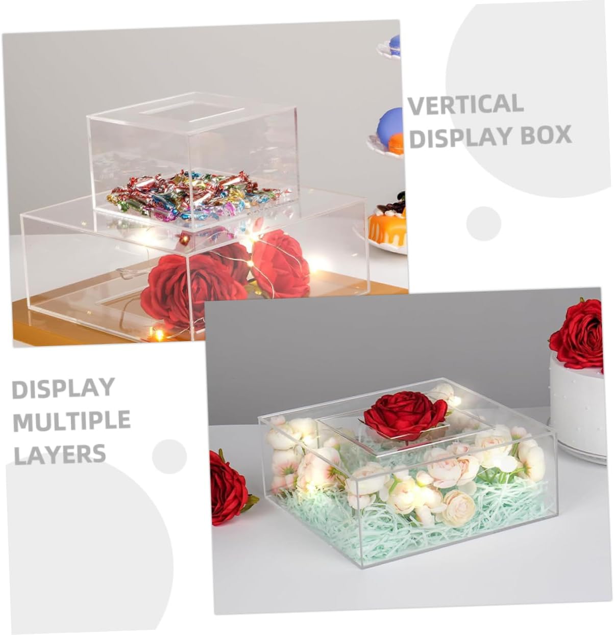 Mikinona 2pcs Acrylic Cake Stand Transparent Fillable Riser for Parties Sturdy and Lightweight Design for Displaying Cakes and Desserts and Presentable