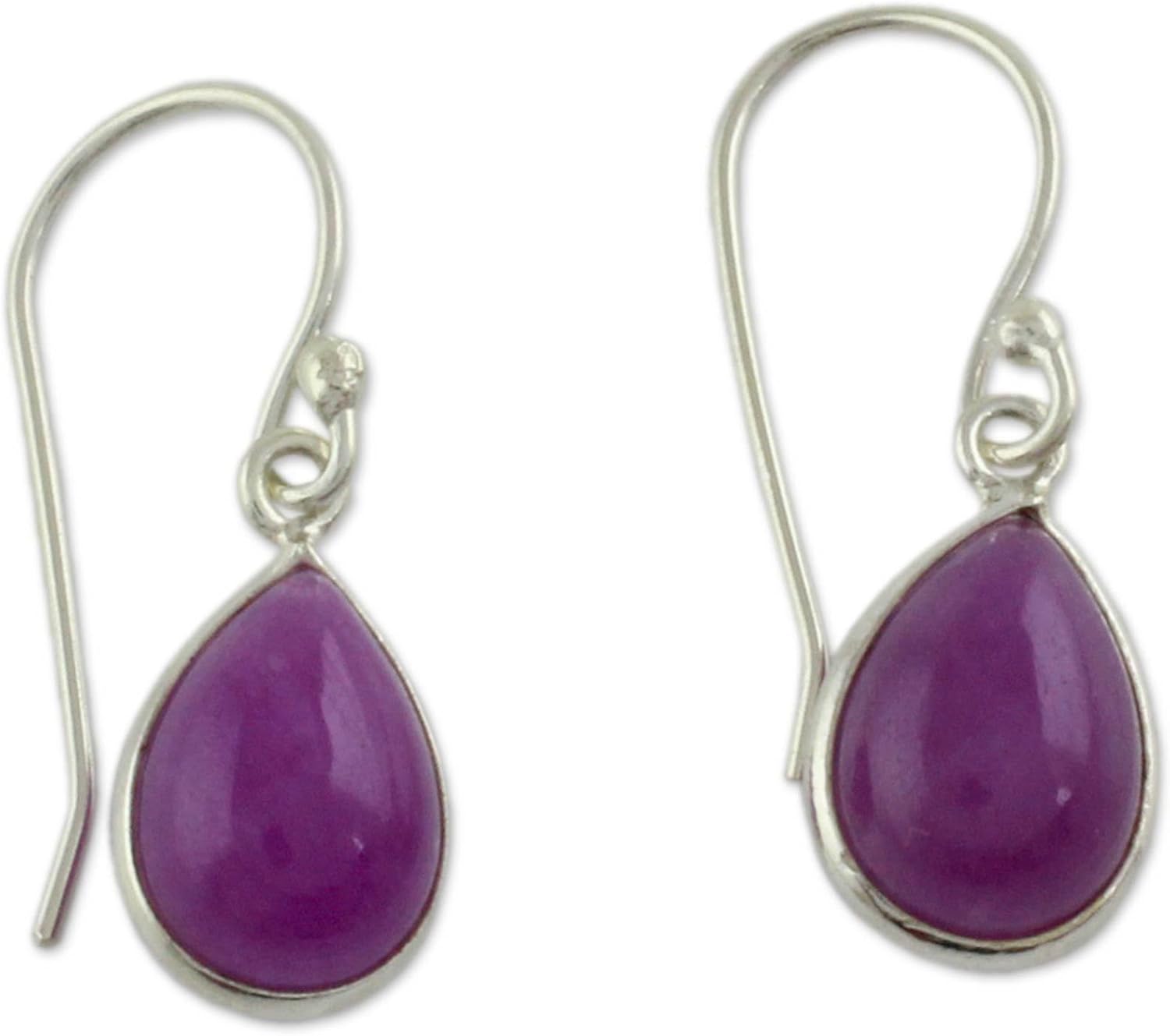 NOVICA Artisan Handmade Sterling Silver Dangle Earrings Teardrop with Fuchsia Quartz India Modern Birthstone [1 in L x 0.4 in W] ' Fuchsia Fashion'
