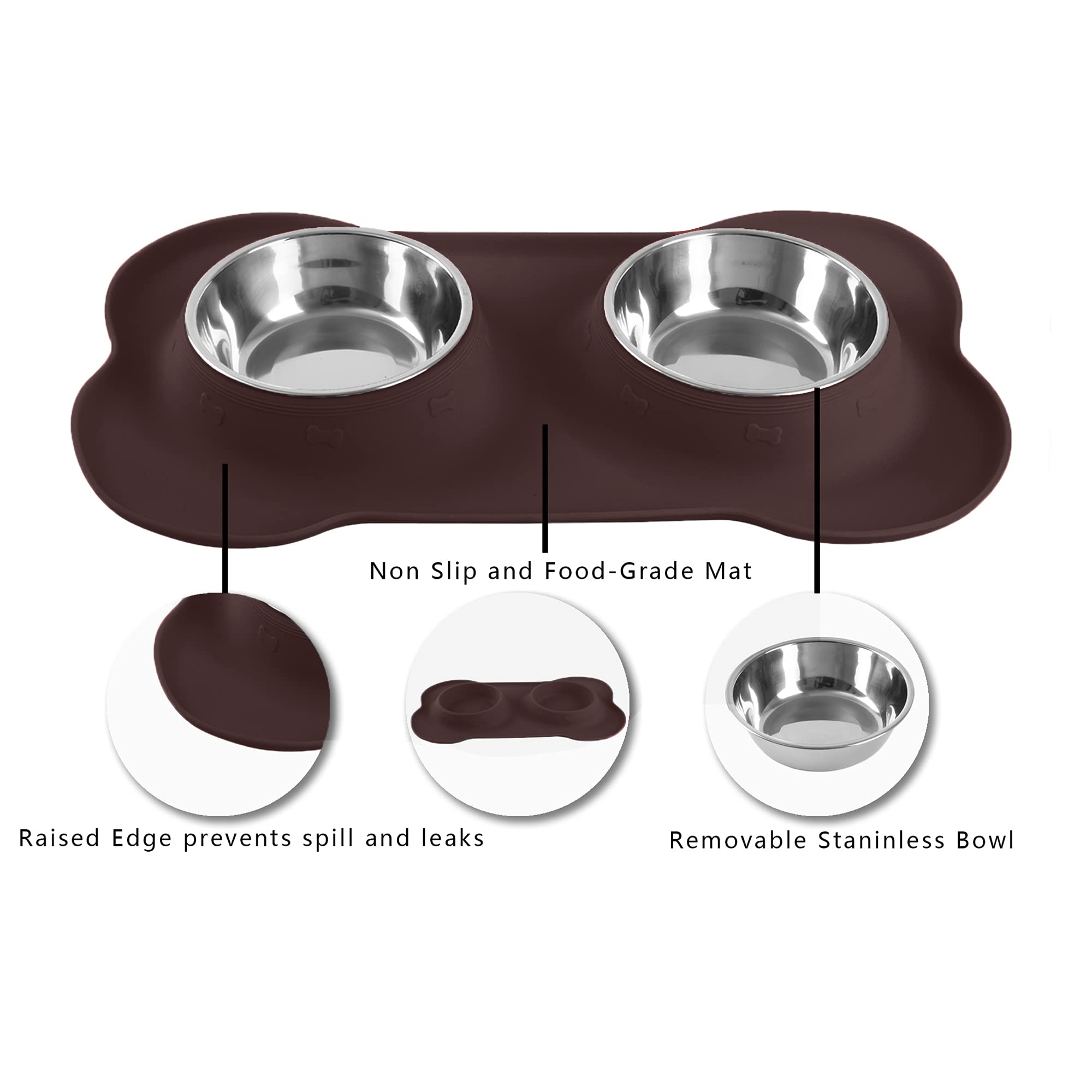 Hubulk Set di 2 ciotole per cani in acciaio inox con tappetino antiscivolo in silicone + paletta per cibo per cani di taglia piccola, media e grande