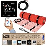 Warmcoin elektrische Fußbodenheizung Set 3 m² 160 W/m² – WLAN Thermostat W100 Schwarz mit verbessertem Sensor – Heizmatte für Laminat, Vinyl, Fliesen – Fußbodenheizung Komplettset