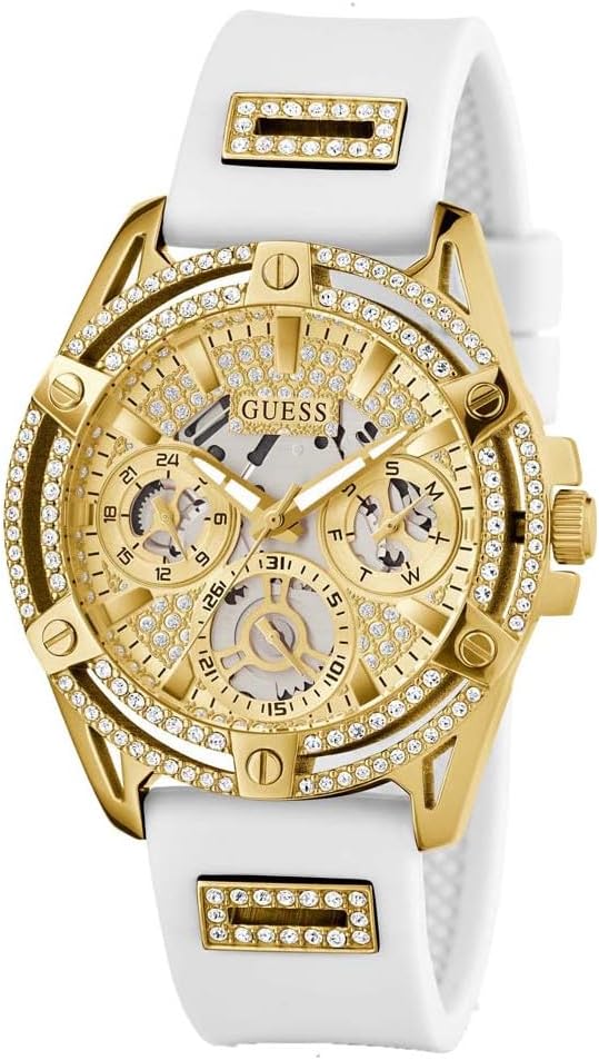 Guess Ladies 40mm Watch - White Strap Champagne Dial Gold Tone Case
