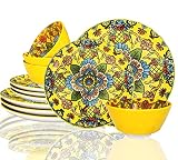 YA JU Buffet Dinnerware Porcelain Dinnerware set, Service for 4 (12 pcs) Easy to clean Plate & Bowl