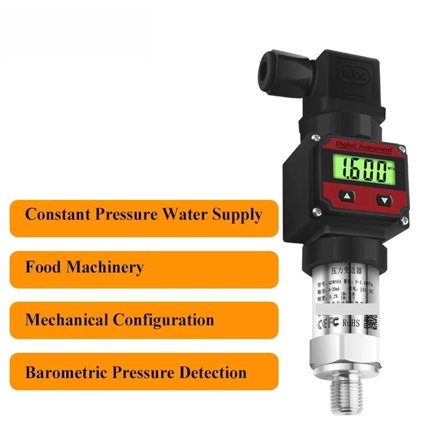 LCD Pressure Transmitter Sensor 4 20 ma 0-5V 0-10V 0.5-4.5V Meter G1/4" Thread IP65 Water Oil Transducer(0-30bar)