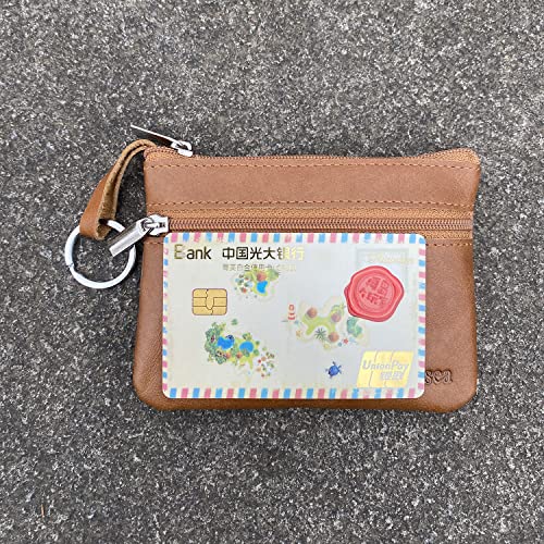 Genuine Leather Small Coin Purse Wallet With Keychain Mini Change Purse Coin Pouch Holder For Men (GLCB012 Brown)4