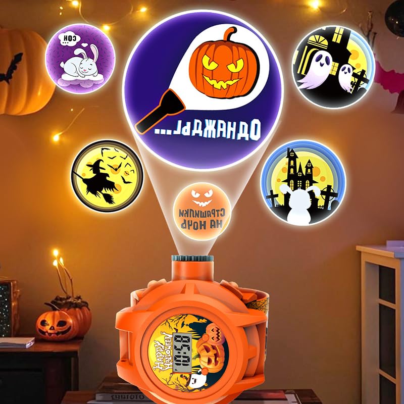 SKMEI Kids' Halloween Projection Watch with 24 Images Digital Boys Watch Pumpkin Design Toy Wristwatch for Girls4