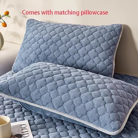 FCLDESHOP Mattress Encasement,Winter Warm Flannel Fitted Sheets, Cartoon Anime Print Deep Pocket Mattress Topper for Boys Girls Bedroom,Blue Grey,150x200cm (1pcs)