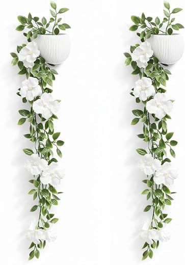 Blessence Set of 2 Artificial Flower Creeper Hanging with Pot 99 cm, Ivy Vine Garland with Small Size Pot for Home Office ...