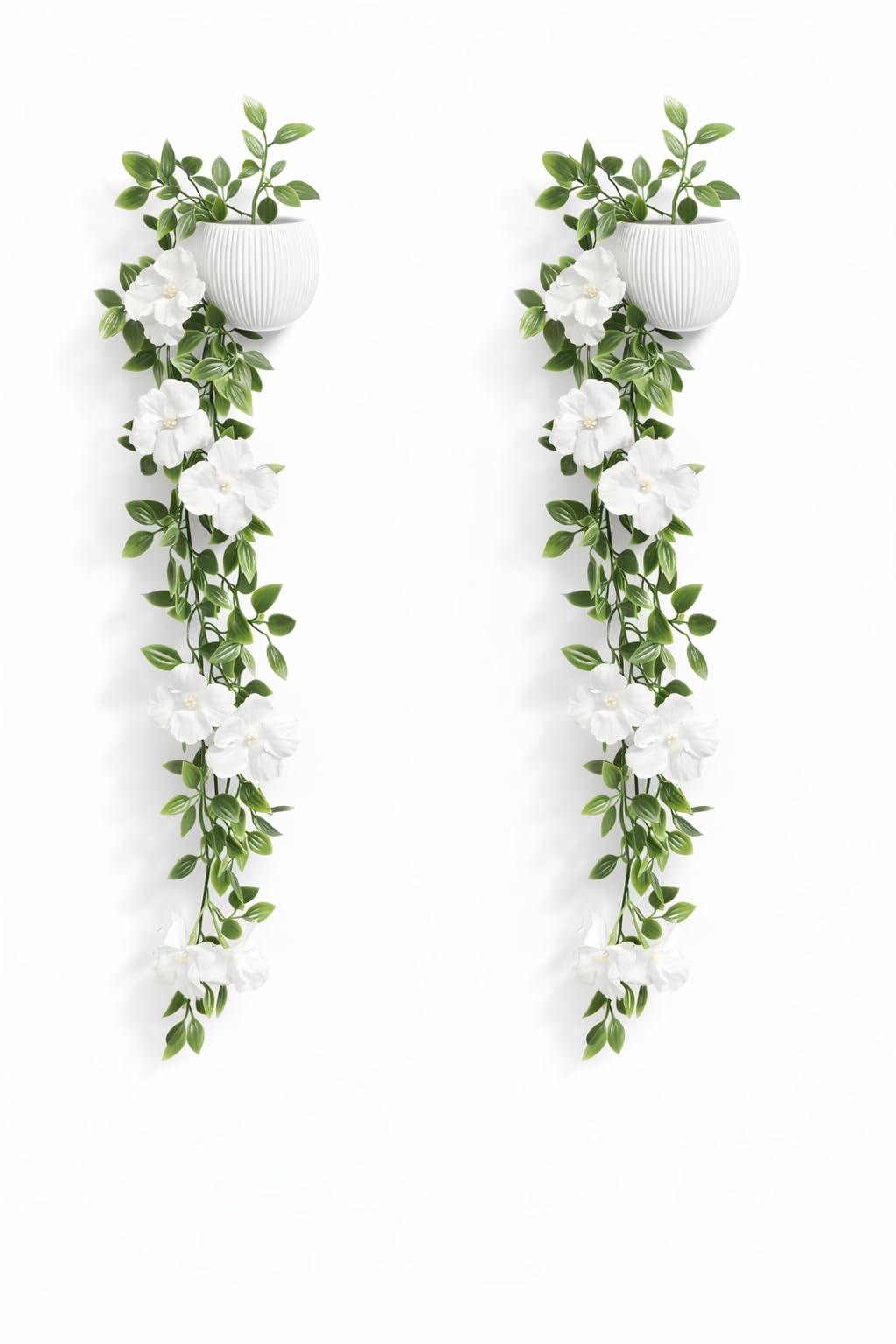 Blessence Set of 2 Artificial Flower Creeper Hanging with Pot 99 cm, Ivy Vine Garland with Small Size Pot for Home Office Wall Shelf Table Living Room Decor (Green and White)-image-40