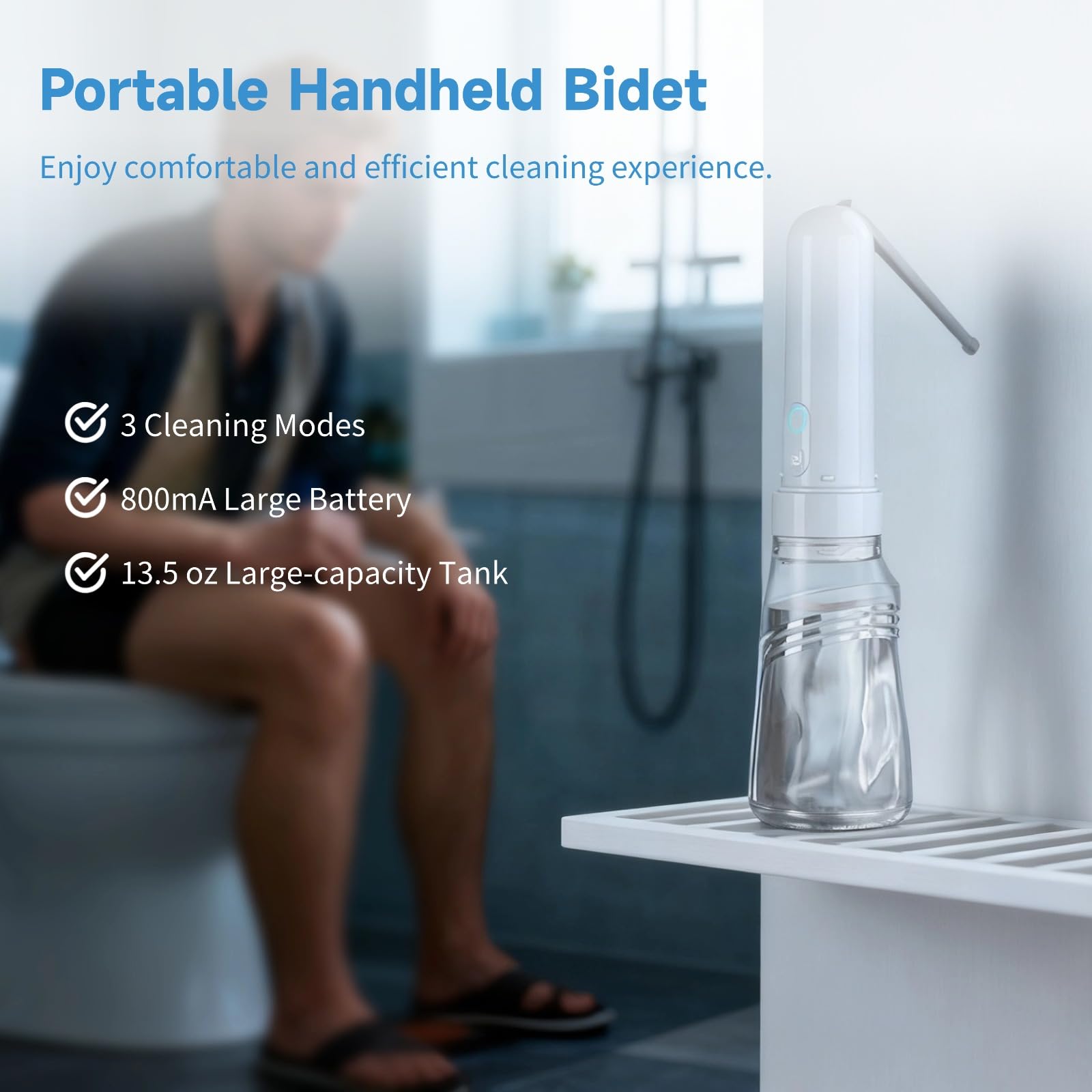 Bidet portatile da viaggio, detergente personale portatile ricaricabile con serbatoio d'acqua da 14 once, spruzzatore elettrico impermeabile IPX7, 3 modalità di pulizia per l'igiene personale