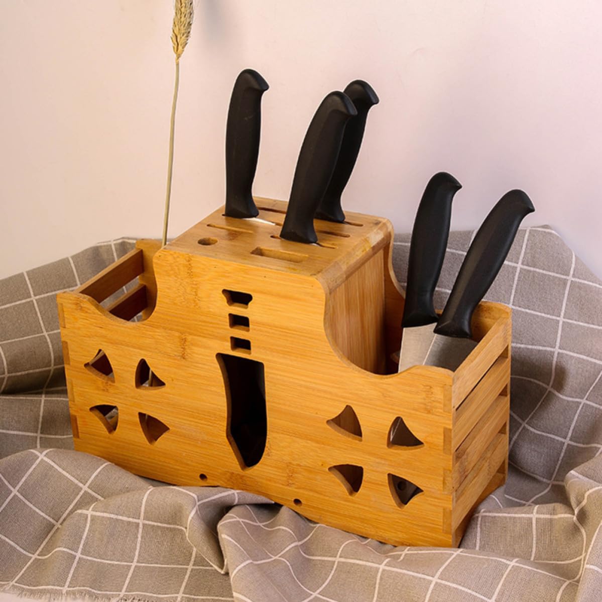 jojofuny Porte Couteaux en Bambou Marron Multifonction Robuste pour Accessoires Cuisine Domestique Simple et Pratique Support de Rangement