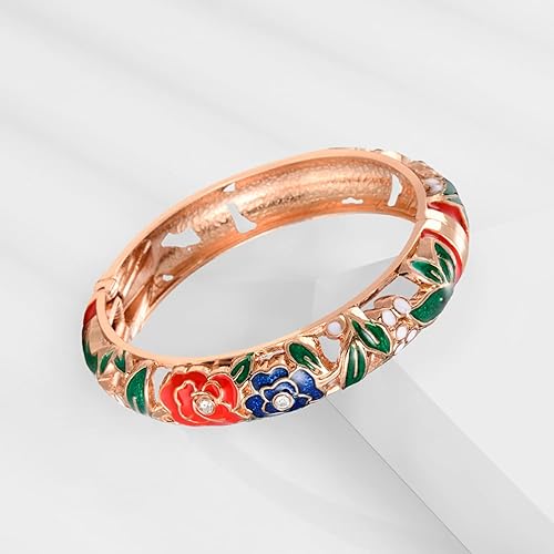 Miniatura 4 de UJOY Vintage Jewelry Cloisonne Artesanal Esmaltado Mariposa Flor Magnífica Rhinestone Oro Bisagra Brazalete Brazalete Brazaletes Regalos 88A09