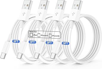 QZIIW 4 Pack USB C Fast Charging Cable 3FT For iPhone 17 16 15/17 16 15 Pro/16 15 Pro max/16 15 Plus,USB A to USB C Car Carplay Cord compatible Samsung Galaxy S25 S24, iPad Pro 12.9/11,Air 5th/4th Gen