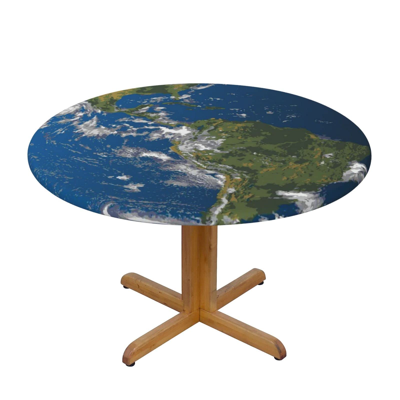 Lsjuee Round Fitted Tablecloth 45-50in Elastic Edged Table Cloth for Kitchen Dining Party Home Decor - Realistic Earth