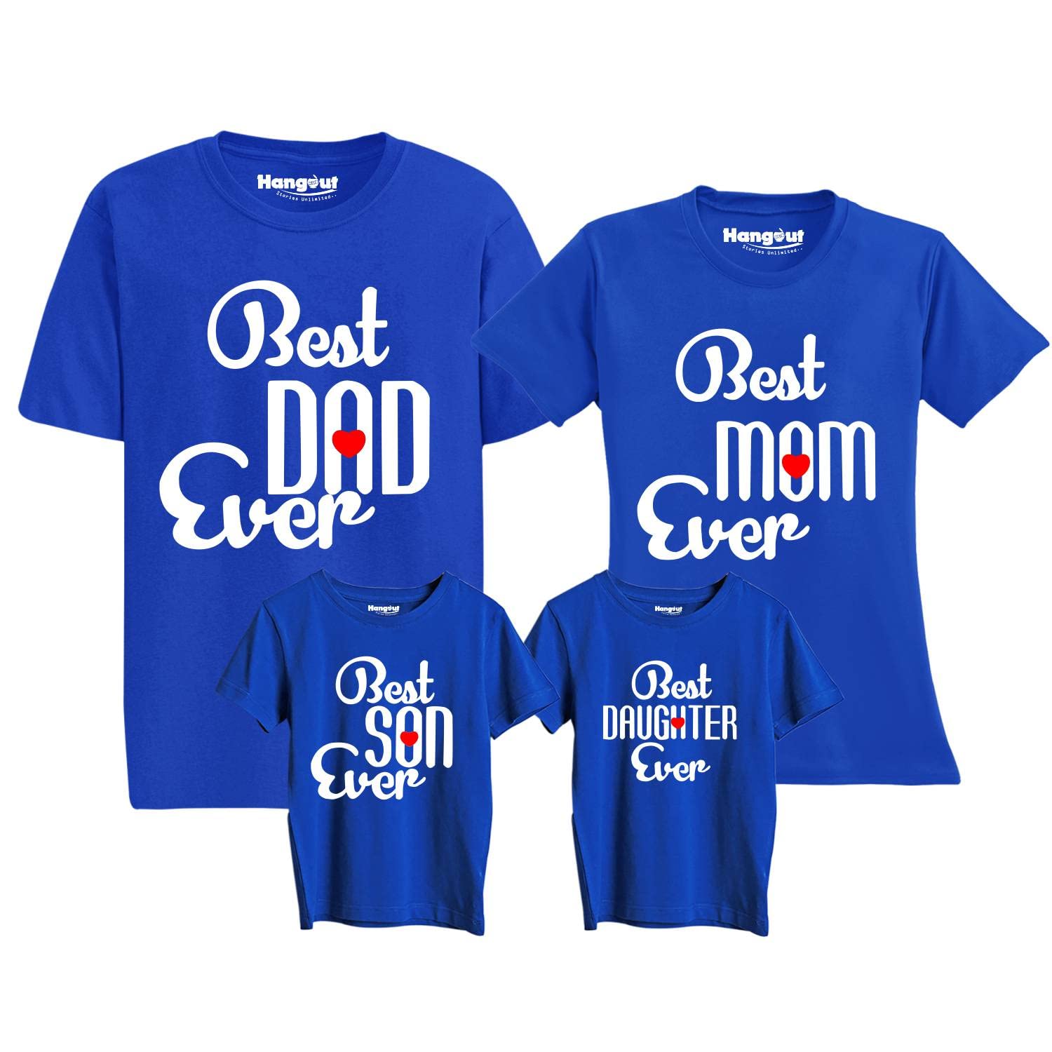 Hangout HubMen's Women's Boy's Girl's Round Neck T-Shirt Best Dad Mom Son Daughter Ever Printed-Blue Color-Family Combo Tees