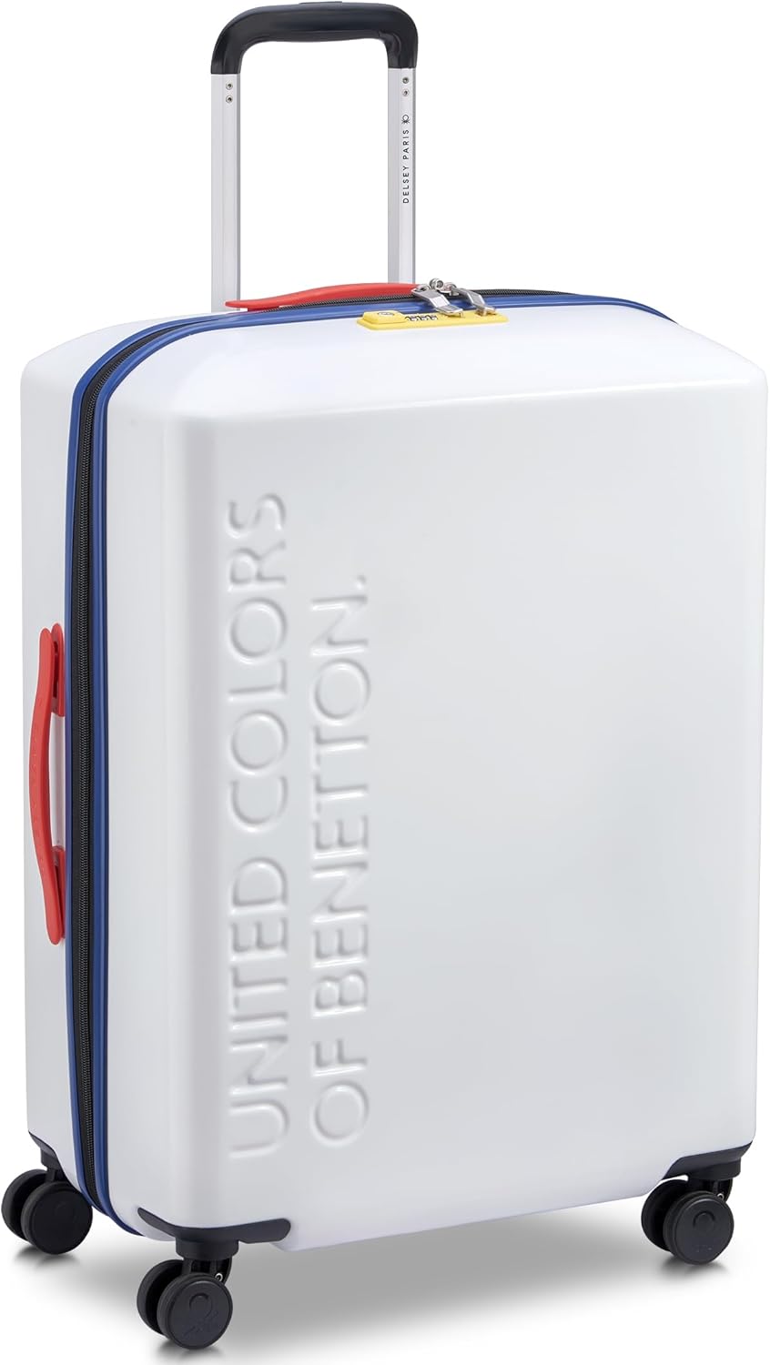 United Colors of Benetton United Hardside Luggage with Spinner Wheels, White, Checked-Medium 23 Inch