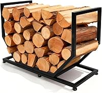 Tuwelvana 29in Heavy Duty Firewood Rack - Trapezoidal Stable Log Holder for Indoor Outdoor Use, Matte Black