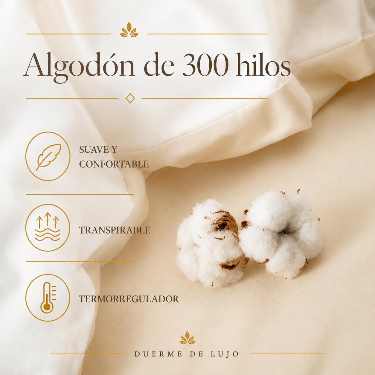 Jomy Funda nórdica - 3 Piezas - Algodón Egipcio De 300 Hilos Beige/Blanco Cama 150 x 190/200. 1 Funda Nordica 240X220 2 Fundas de Almohada 50x75 Cierre con Cremallera. Funda Nórdica Algodon Suave.
