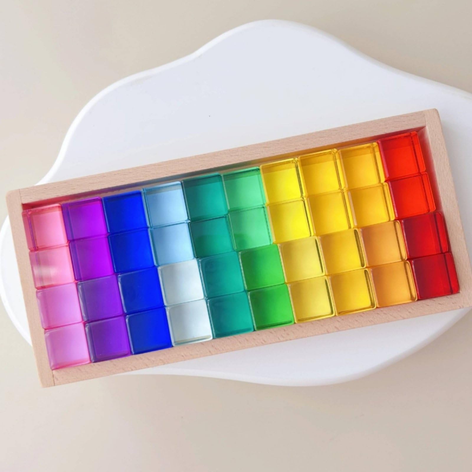 Kinder Bausteine Acryl Bausteine Spielsteine Konstruktionssteine mit Farbintensiven Durchscheinenden Elementen Inklusive Holzbox zur Aufbewahrung, Transparente Kombination 5