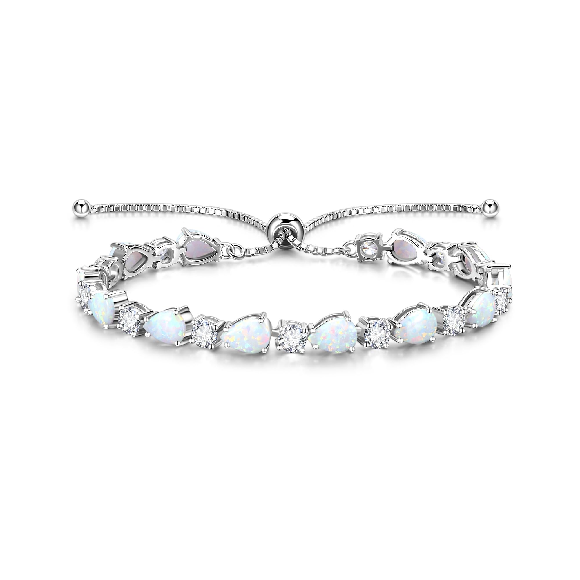 FANCIME Pulsera Tenis de Piedra de Nacimiento para Mujer Plata de Ley Bañada en Oro Blanco Brazalete Tenis Bolo con Gema Pera Regalo de Joyería Fina Navidad Aniversario Cumpleaños para Ella Esposa