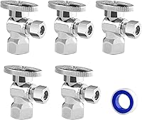 Vista 28 de WiseWater Válvula de tope angular de empuje para conectar 1/2" empuje x 3/8" compresión, 1/4 de vuelta para apagado rápido, latón cromado con clip