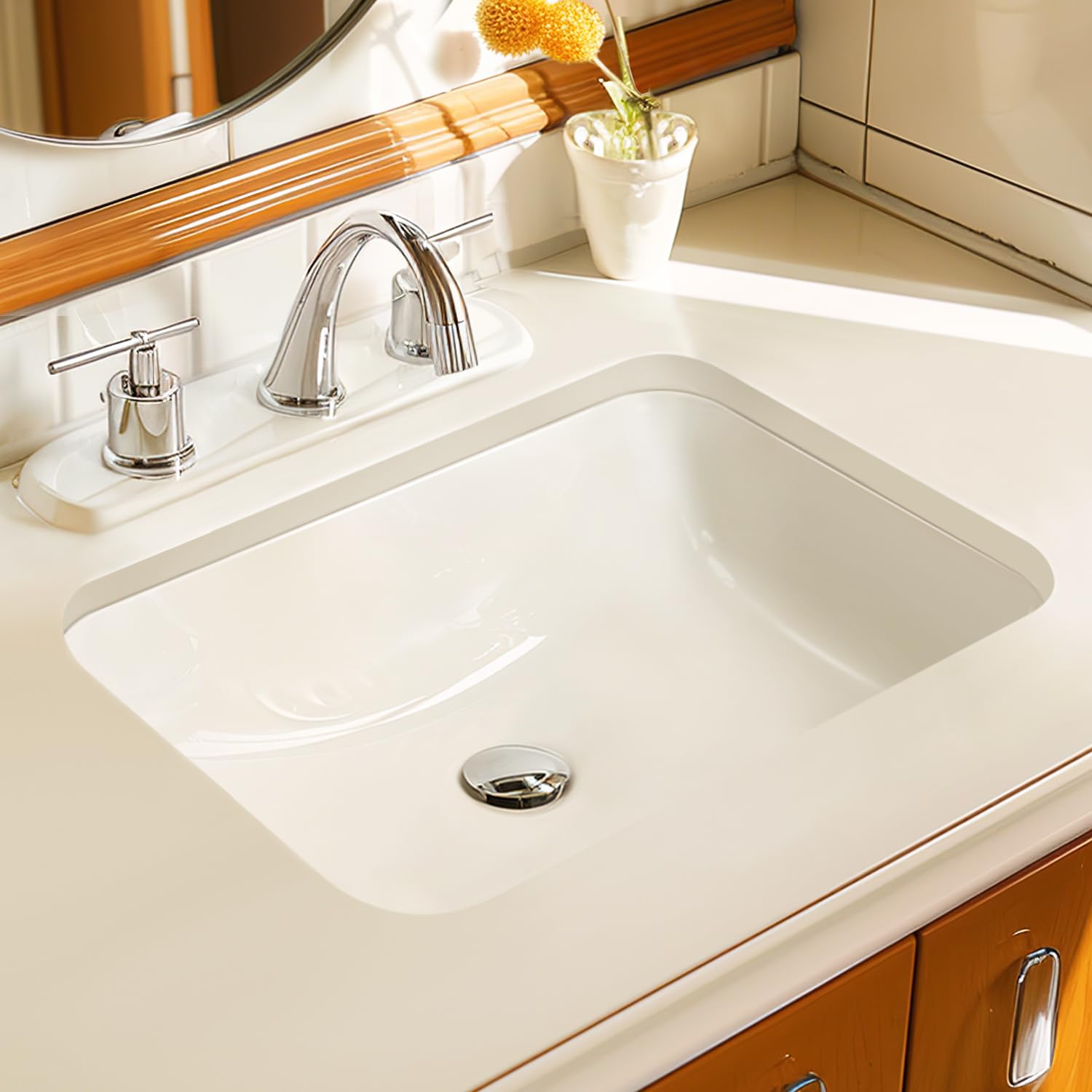 Enbol 18-Inch Undermount Bathroom Sink, White Ceramic Rectangular Vessel Sink for Vanity, Durable & Easy to Clean (ECU1612)