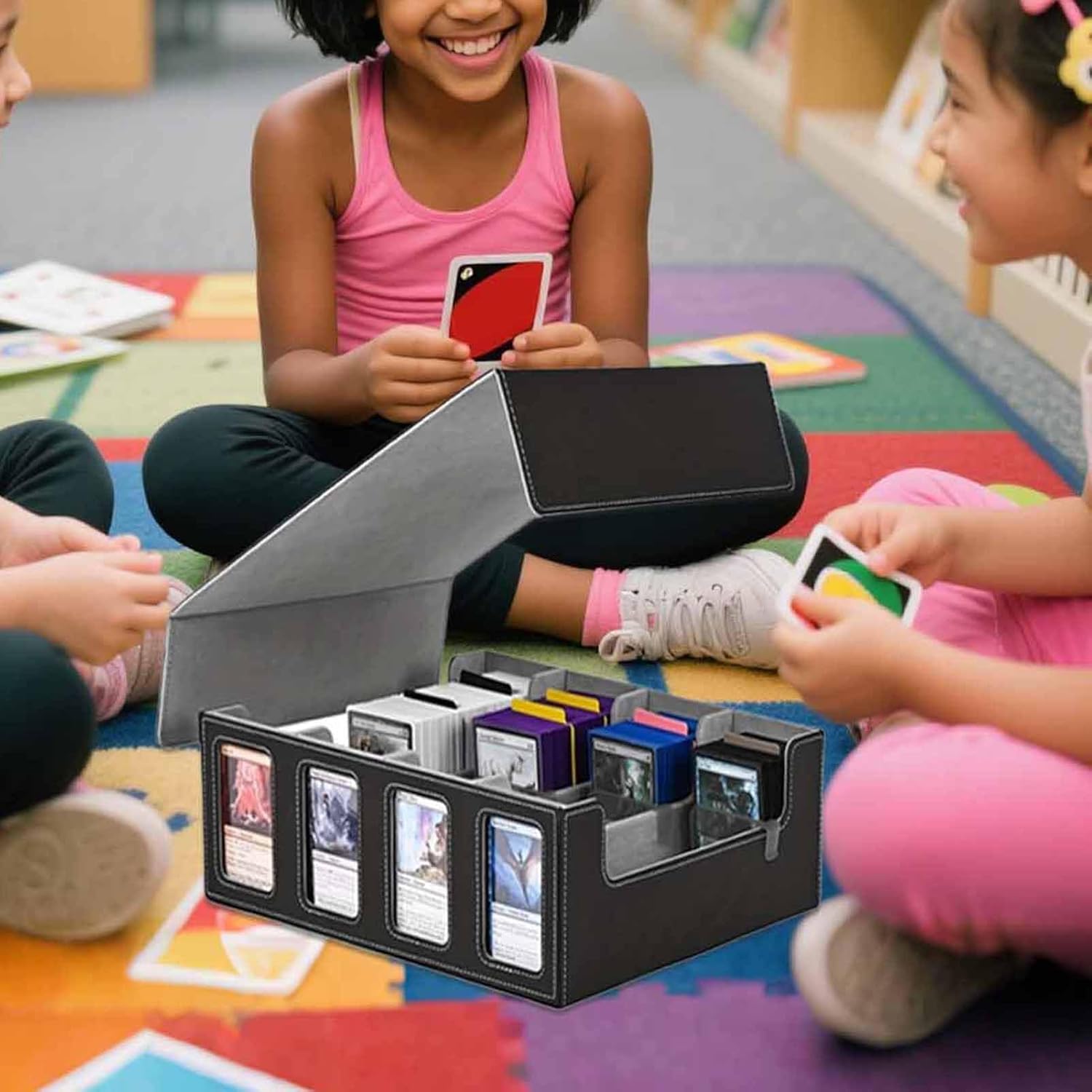 カードデッキボックス - コレクターカード 収納ケース - 取り外し可能蓋付 4列収納ホルダー スリーブ/仕切り板対応 カード整理・