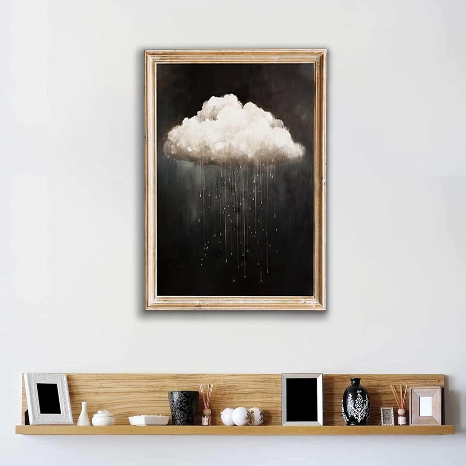 Modern Abstract Canvas Prints Wall Art Vintage Rain Cloud Oil Painting Wall Art White Clouds in The Sky Nature Abstract Minimalist Home Artwork Decoration for Bedroom, Bathroom, Farmhous, Unframed - Image 6