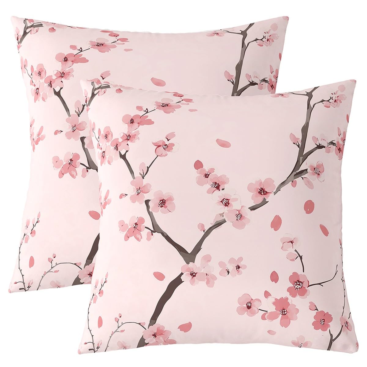 Homemissing Kids Pink Cherry Blossoms Throw Pillow Covers 55x55cm Set of 2 Sakura Flower Decorative Pillow Case Pillowcase Japanese Style Cushion Cover Spring Floral Botanical Outdoor Pillows Covers โ image 1