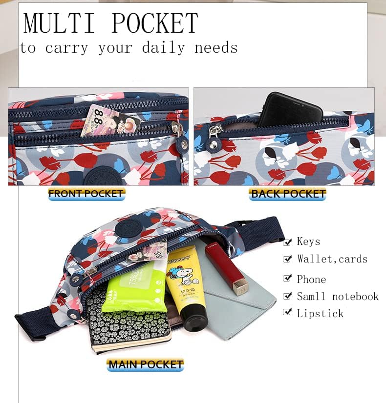 Miniatura 2 de Riñonera cruzada para mujeres y hombres, pequeña bolsa de cinturón con 3 bolsillos con cremallera, bolsa de cintura para correr, viajes,