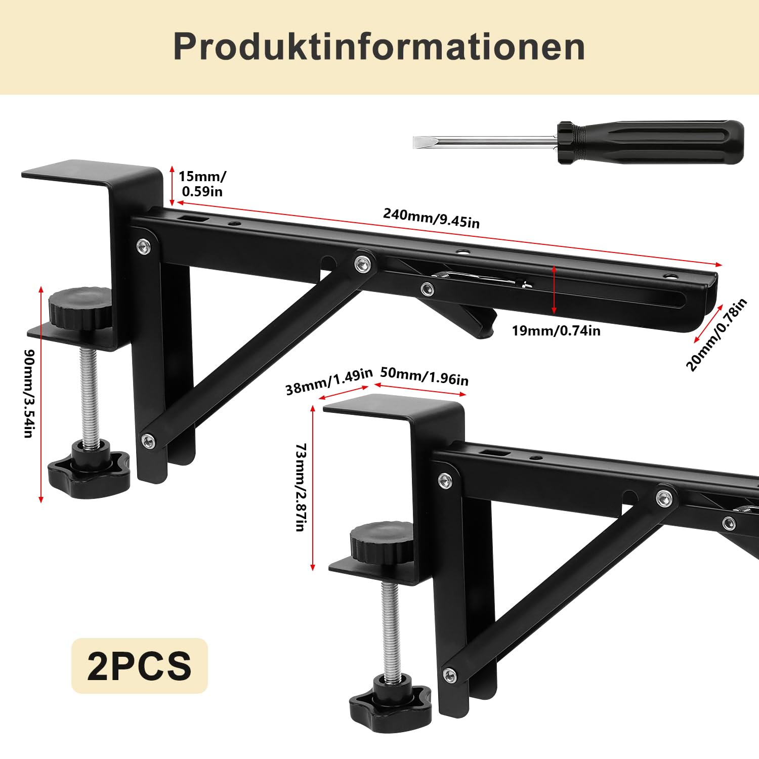 Soportes de Extensión de Escritorio Clip Lateral Plegable para Teclado de Metal 2Pz Abrazadera Lateral de Bandeja de Teclado Computadora Ajustable Estante de Soporte de (Negro 10pulgada)