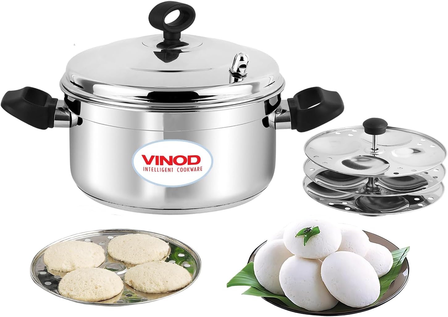 Vinod Classic Stainless Steel Idli Maker Steamer | 4 Deeper Plates for 16 Fluffy Idlis | Induction & Gas Stove Compatible | Double Boiler Idli Steamer | SAS Bottom, Rust-Free