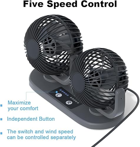 Miniatura 5 de Ventilador de encendedor de cigarrillos de panel de instrumentos de 12 V CC, ventilador de circulación de aire de doble cabezal de bajo ruido,