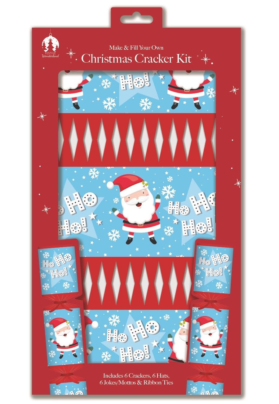 Quickdraw Santa - Blue Make & Fill Your Own Christmas Cracker Kit – Pack Of 6 Christmas Crackers With Hats, Jokes & Ribbons – Diy Arts & Crafts Activity – 35Cm Long – Add Your Own Gifts (Santa - Blue)