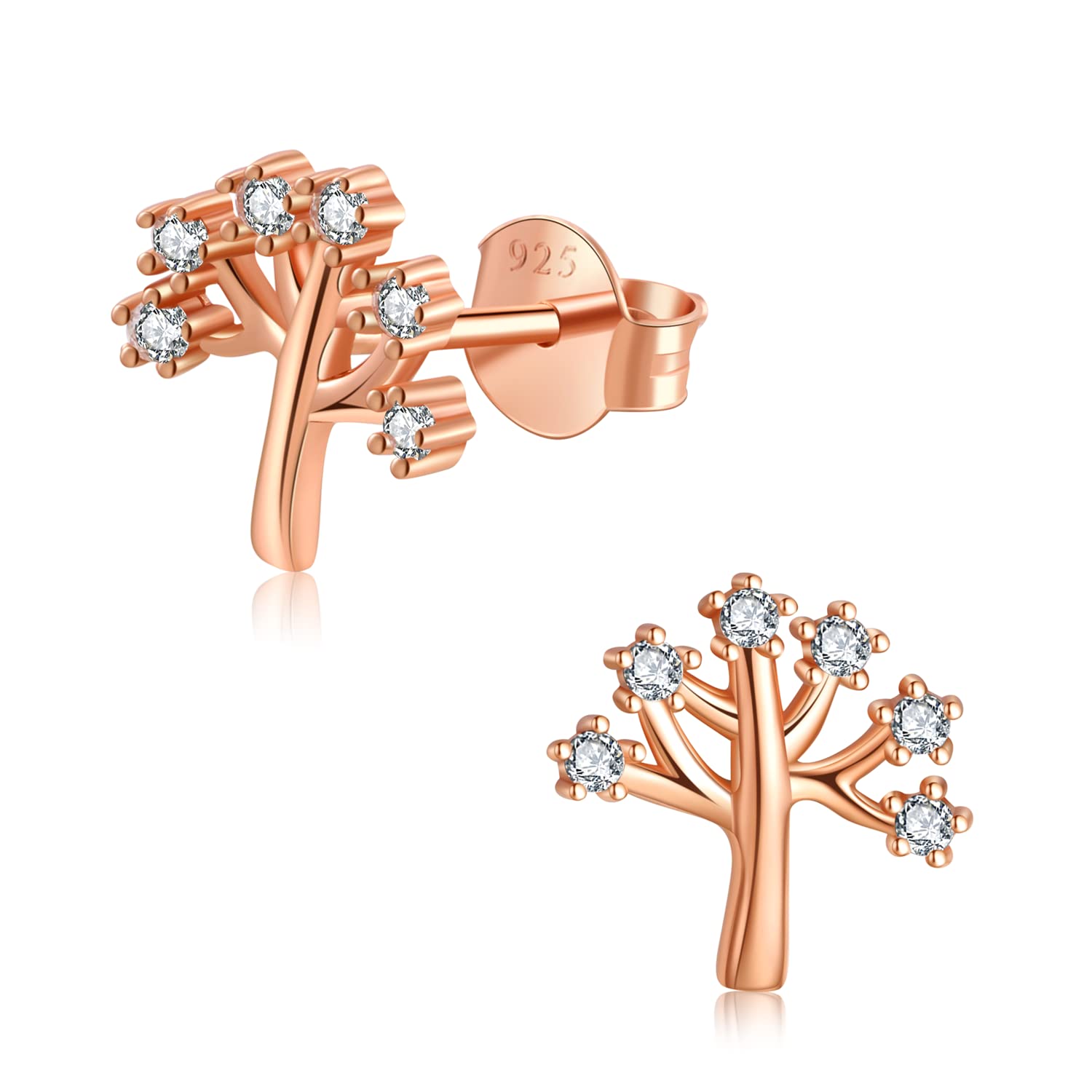 Chic BijouxClover/Tree Earrings for Women – With Round Cubic Zirconia stones and 925 Sterling Silver – Gift for Her Birthday, Rose Gold Jewelry