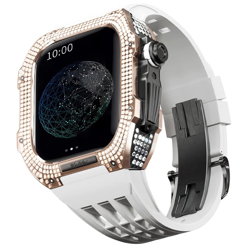 Boîtier titane Apple Watch 8 7 45 mm avec bracelet blanc Viton résistant