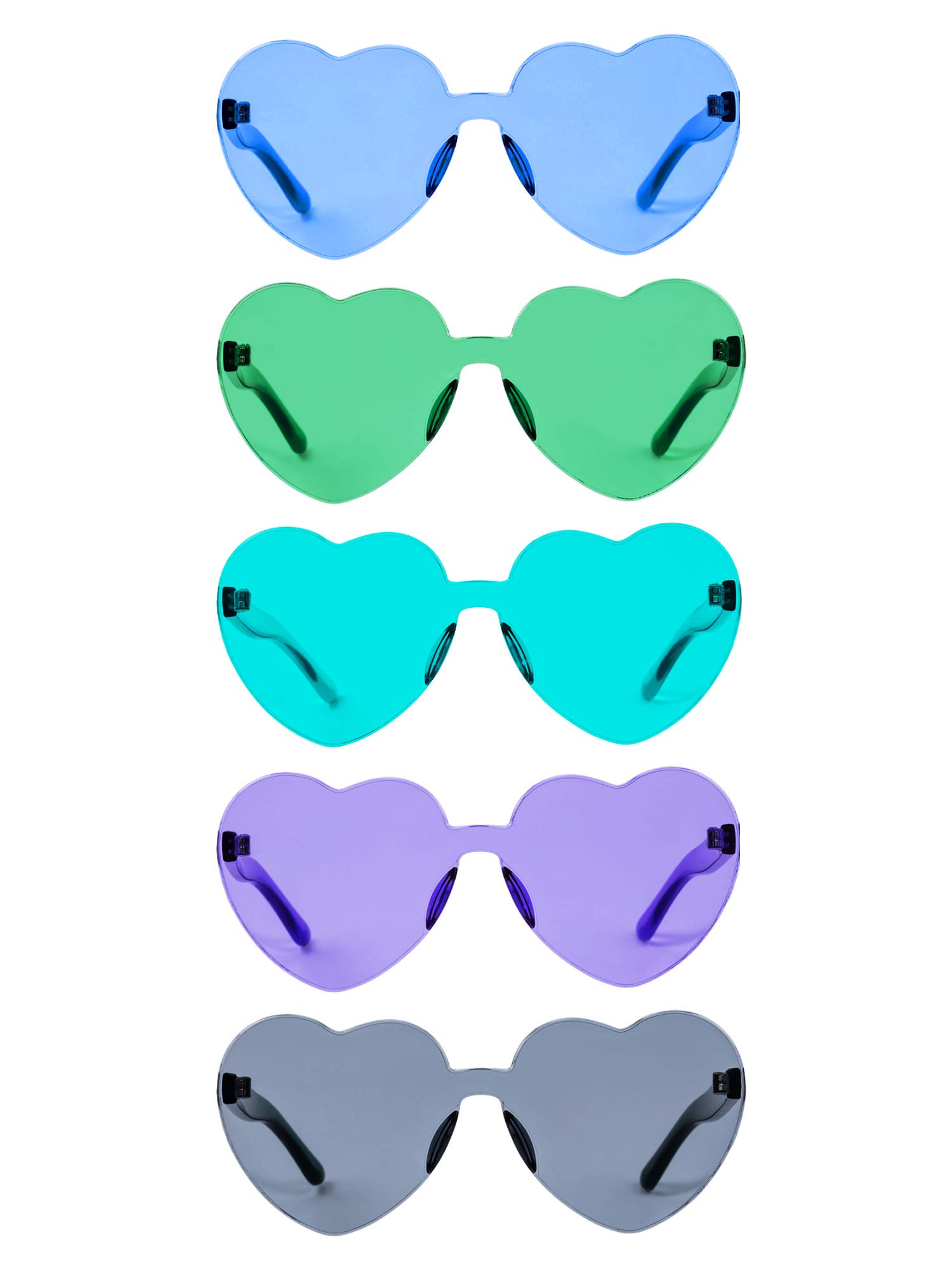 Gejoy Heart Shaped Love Rimless Sunglasses One Piece Transparent Candy Color Frameless Glasses Tinted Eyewear (5 Pairs Color D)