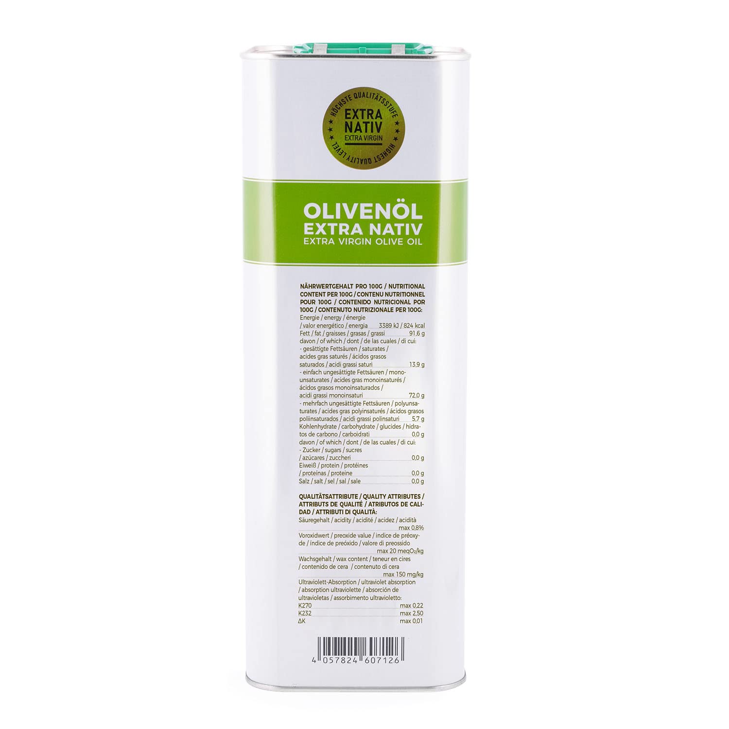 Huile d'olive MeaVita extra vierge et pressée à froid 1 opakowanie (1 x 5000 ml) dans un bidon